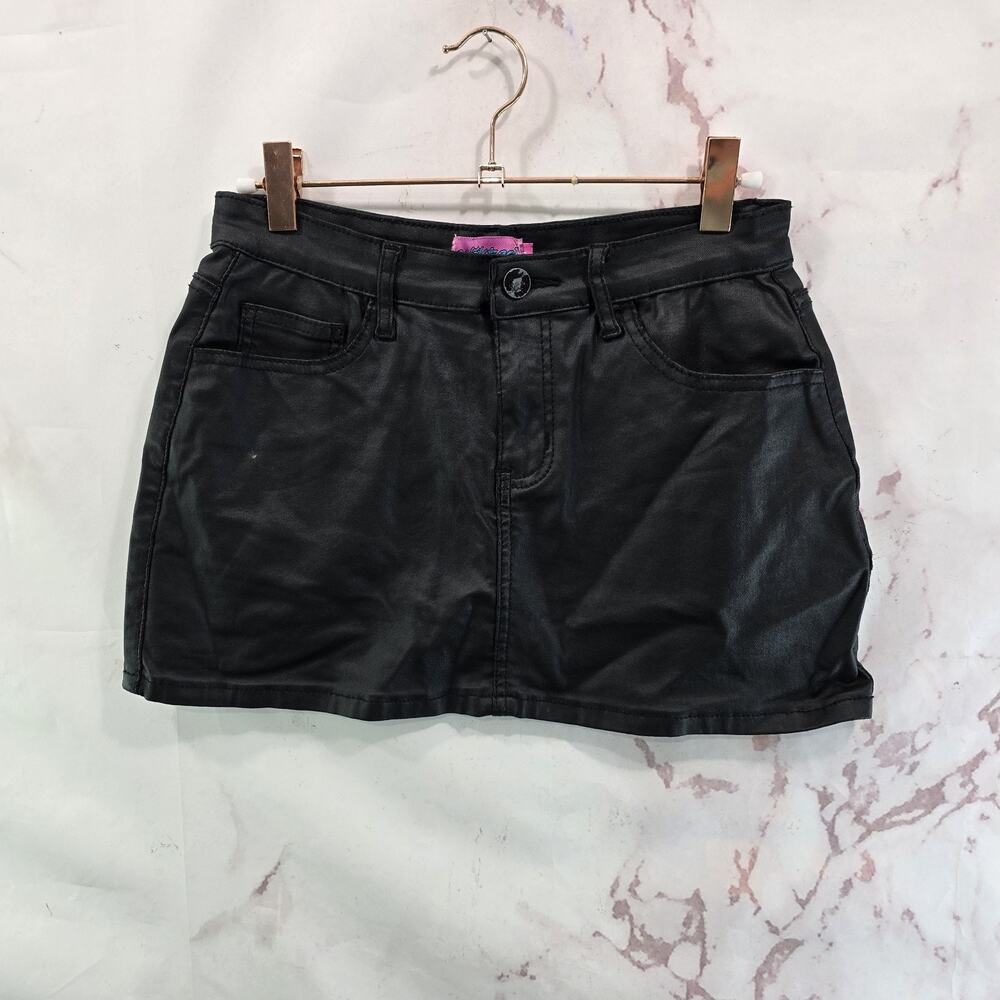 Edikted Skirt Womens Small Black Mini Coated Denim Y2K Faux Leather